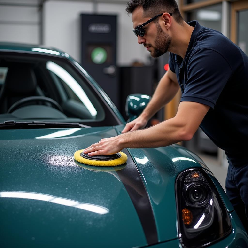 Car Detailer Polishing a Luxury Car