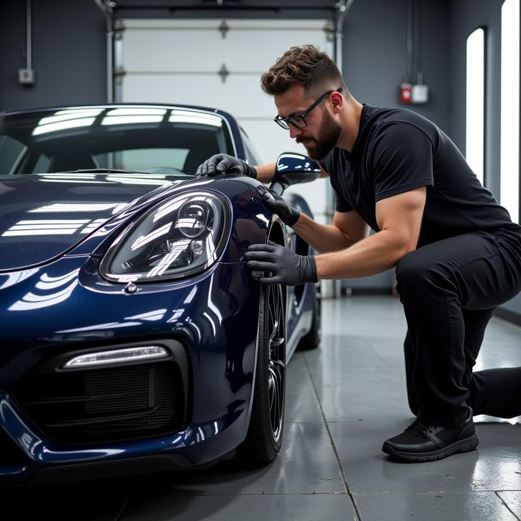 Car Detailer Working on a Luxury Vehicle in Canada