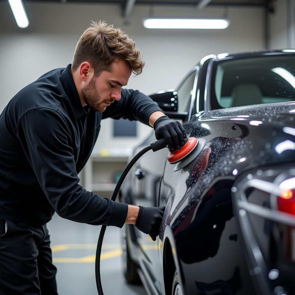 Car Detailer Performing Paint Correction