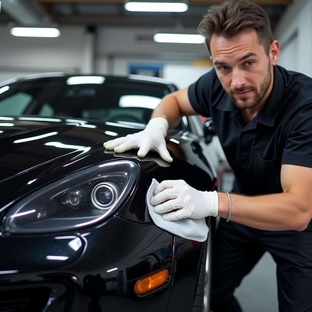 Car Detailer Working on a Vehicle