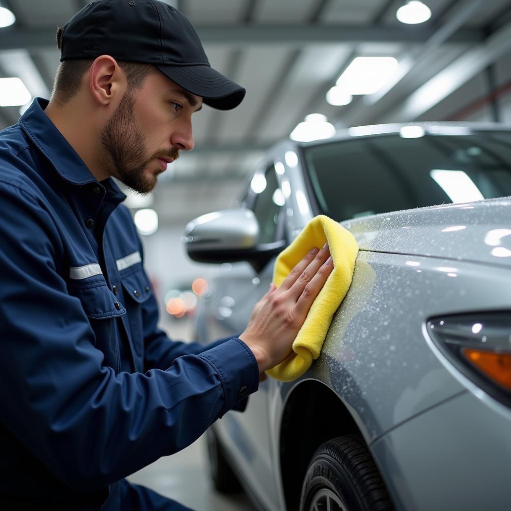 Car Detailer Polishing a Vehicle