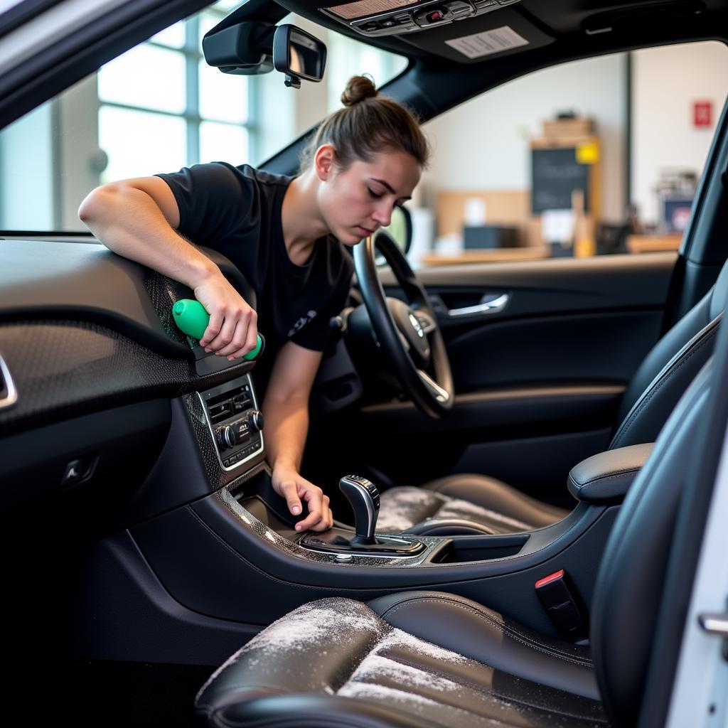 Car Detailer Working on Vehicle Interior