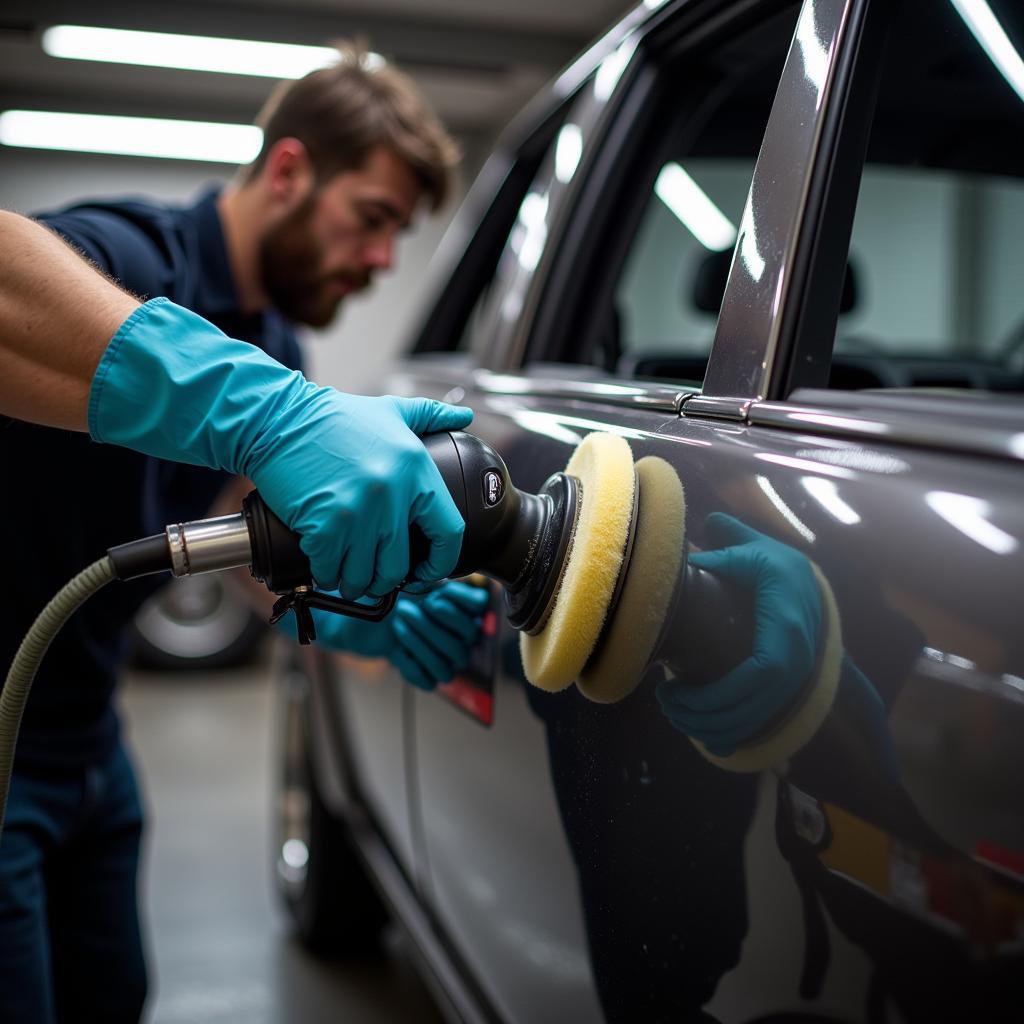 Car Detailer Polishing Vehicle Paint