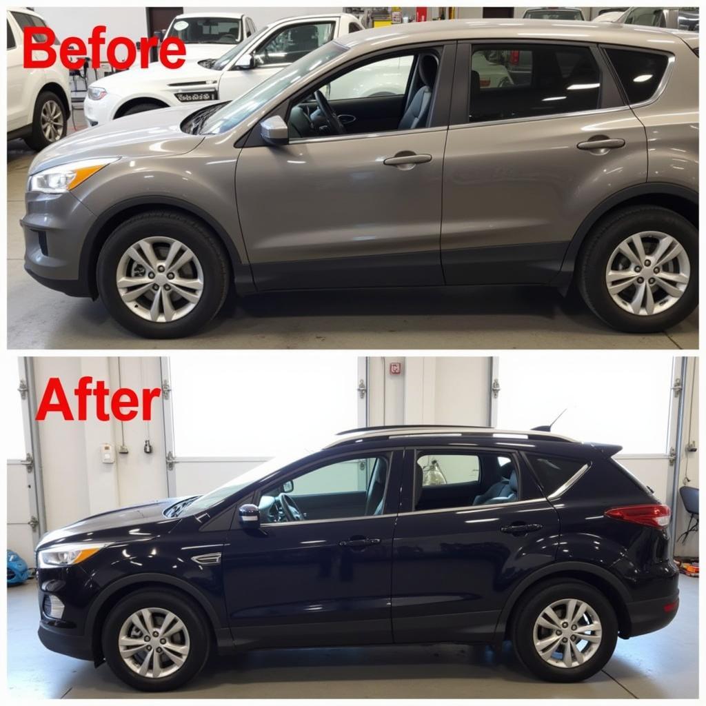 Illustrating the transformative impact of car detailing with before-and-after images.