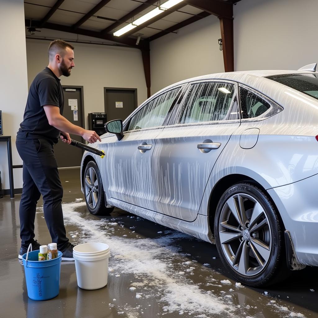 Exterior car wash at a detailing shop in Belleville Michigan