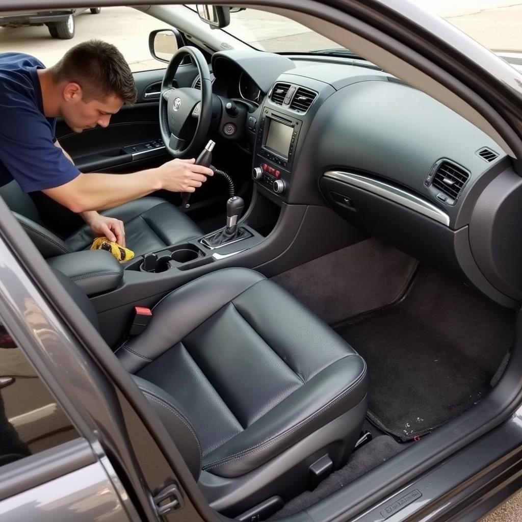 Interior detailing of a car in Belleville, Michigan