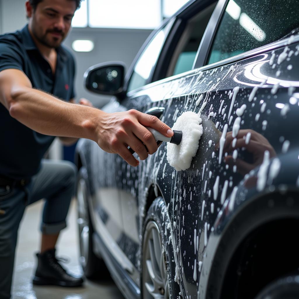 Exterior car wash at a Bellingham detailing shop