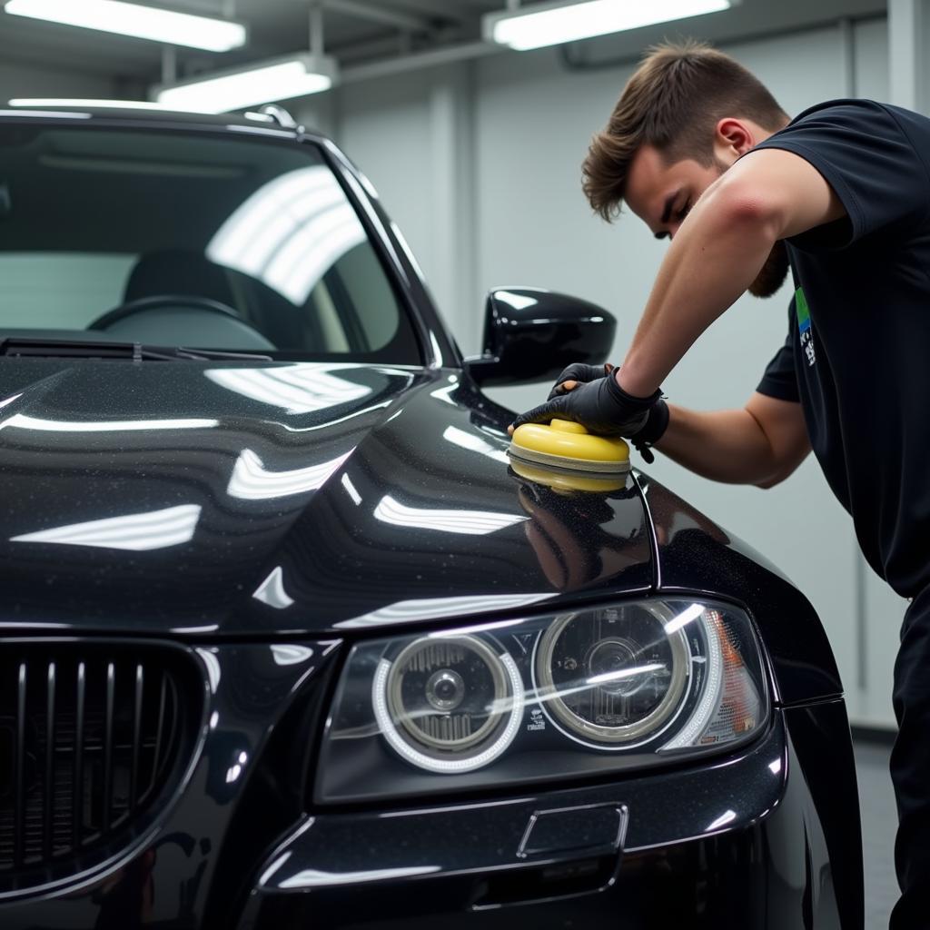 Applying ceramic coating to a car in Blackpool