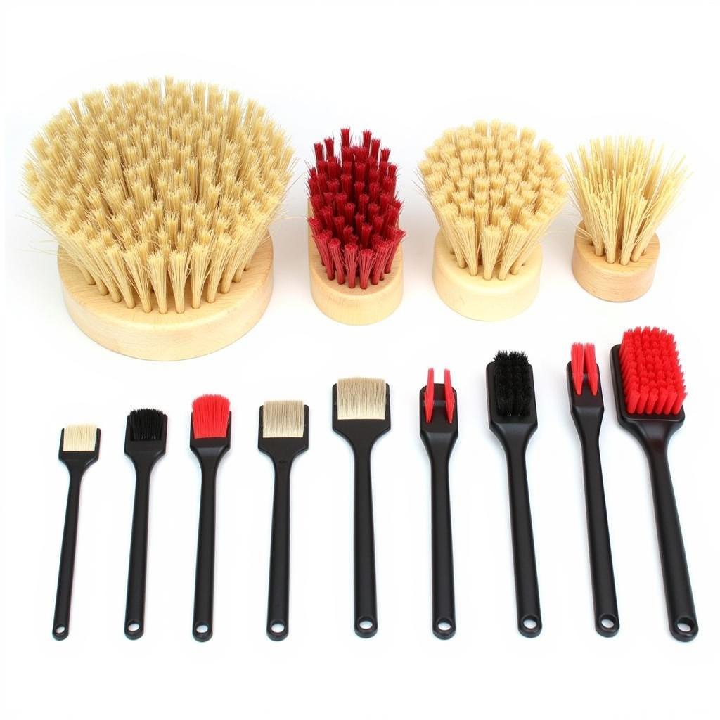 A Comprehensive Set of Car Detailing Brushes of Various Sizes and Materials