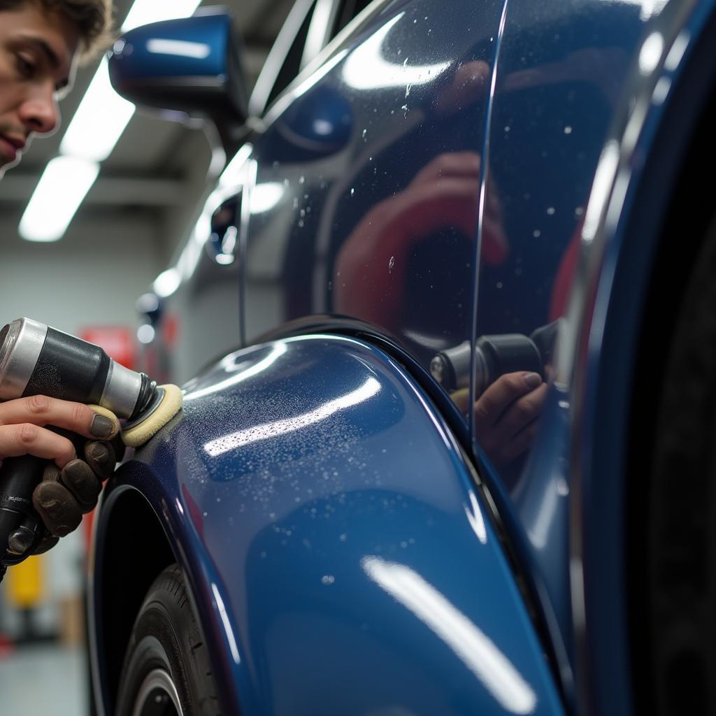 Paint correction service at a car detailing shop near Calgary Airport