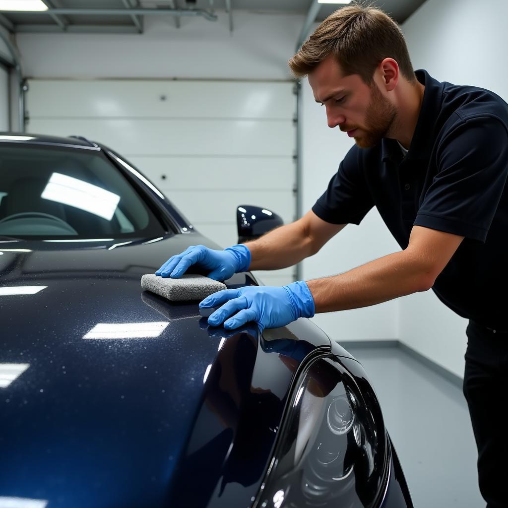 Applying ceramic coating to a car in Columbia, MO