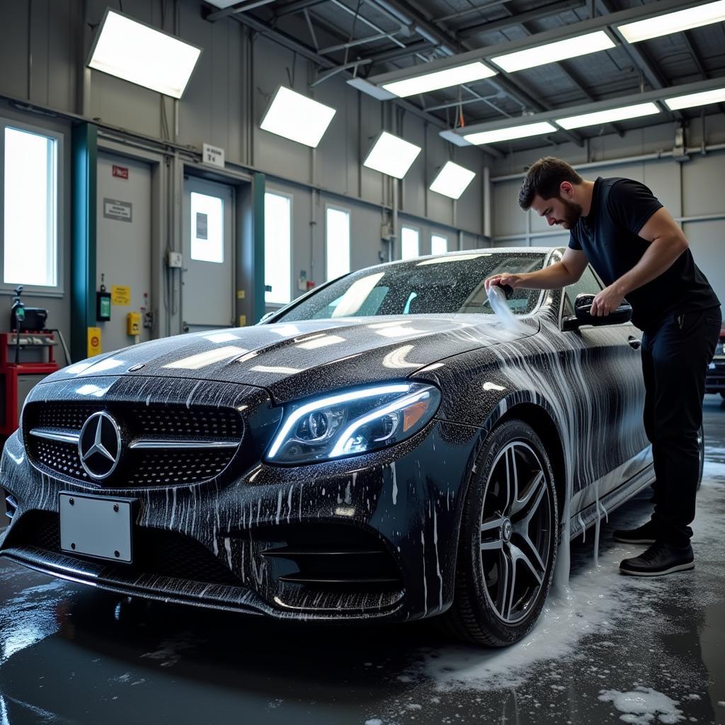 Professional car detailing in Chantilly involves meticulous exterior washing and drying.