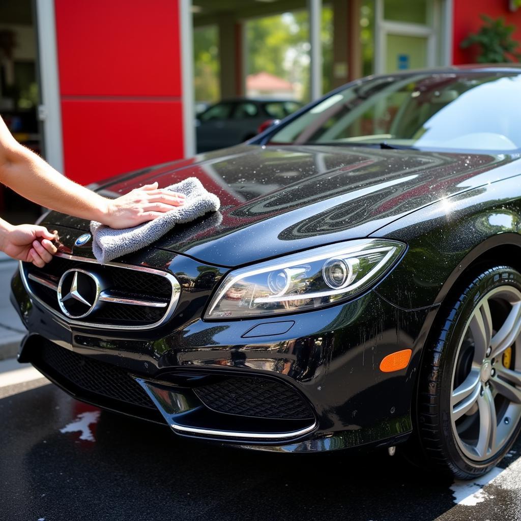 Exterior car wash at a Charlotte detailing shop