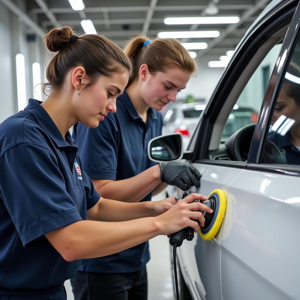 Students Practicing Car Detailing Techniques