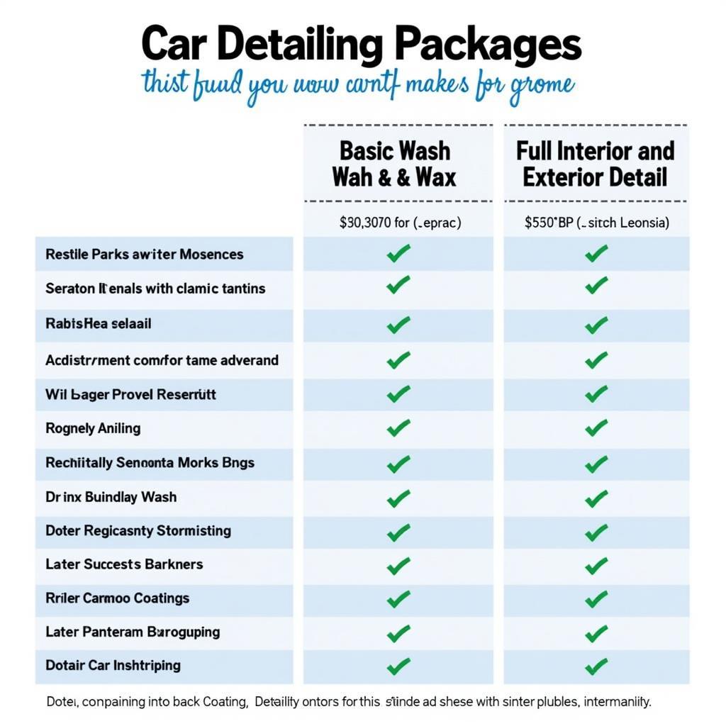 Car Detailing Cost Comparison Chart