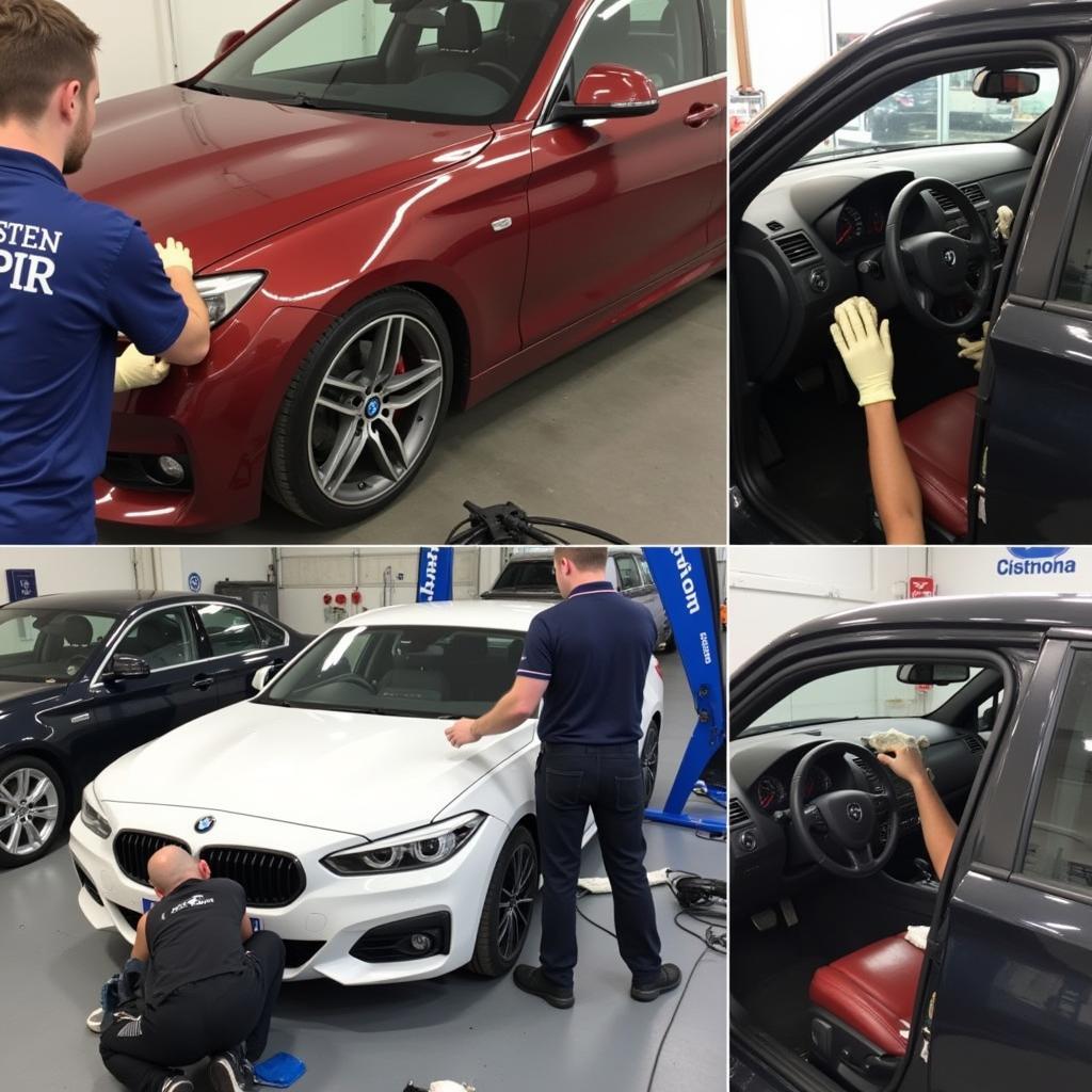 Students practicing car detailing techniques