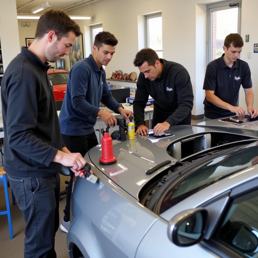 Car Detailing Course in California: Students practicing on a vehicle