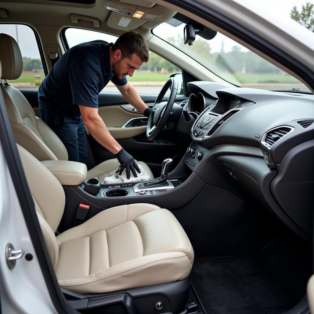 Interior cleaning process of a car detailing service in Dover, NH