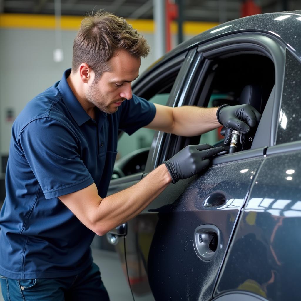 Car Detailing Expert Inspecting a Vehicle