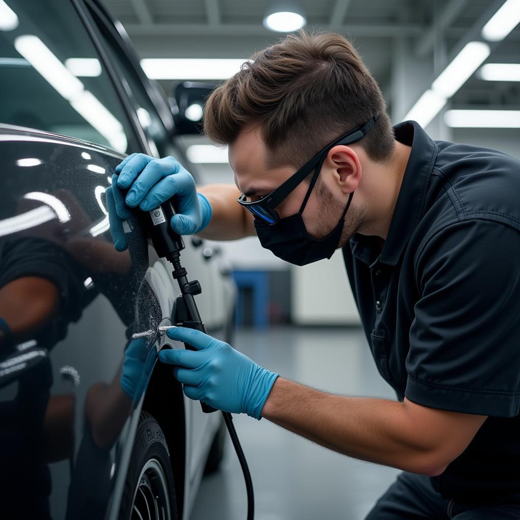 Expert Detailer Working on Vehicle Paint Correction