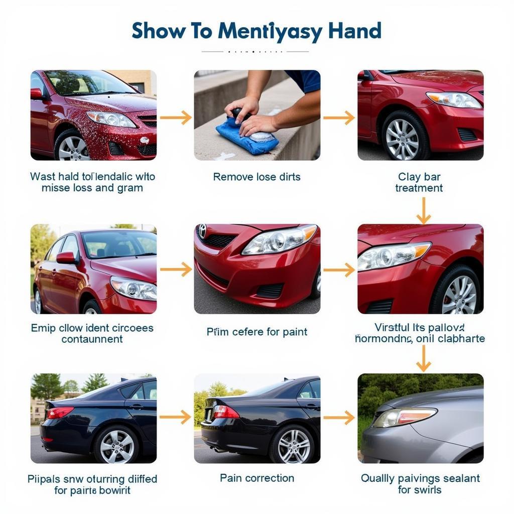 Car Detailing Exterior Process: A detailed image showing the stages of exterior car detailing, from washing and decontamination to paint correction and protection.