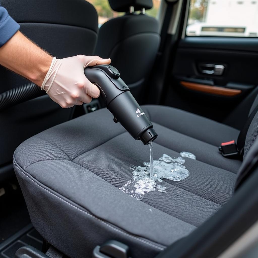 Car Detailing Extractor in Use on a Cloth Car Seat