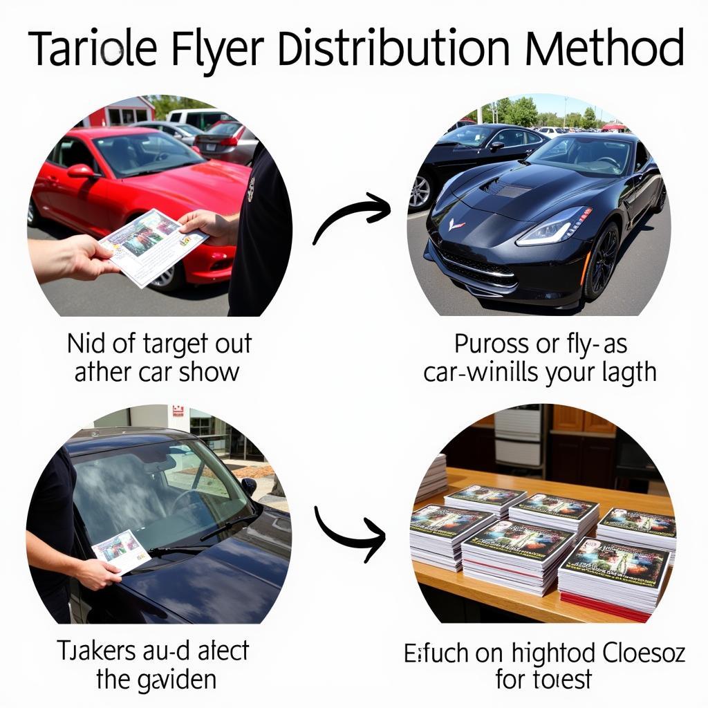 Effective Car Detailing Flyers Distribution Strategies: Image showcasing different distribution methods like handing out flyers at a car show, placing them on car windshields, and displaying them in a local business.