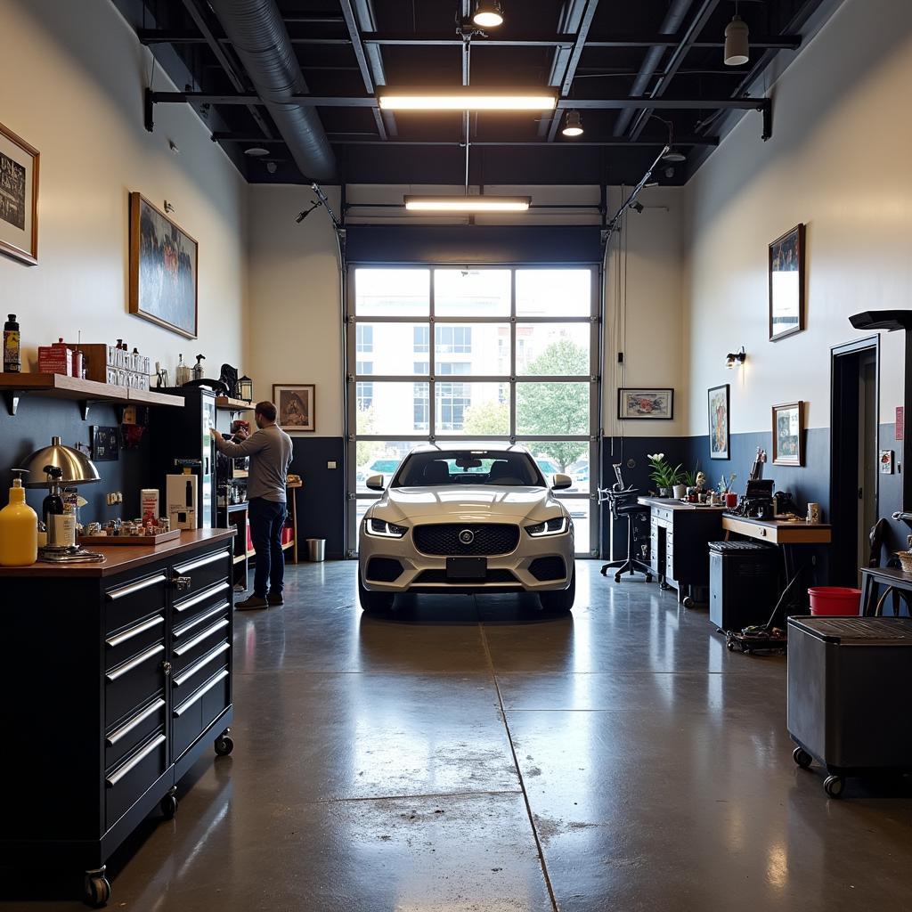 Inside a car detailing garage near Charles Hotel