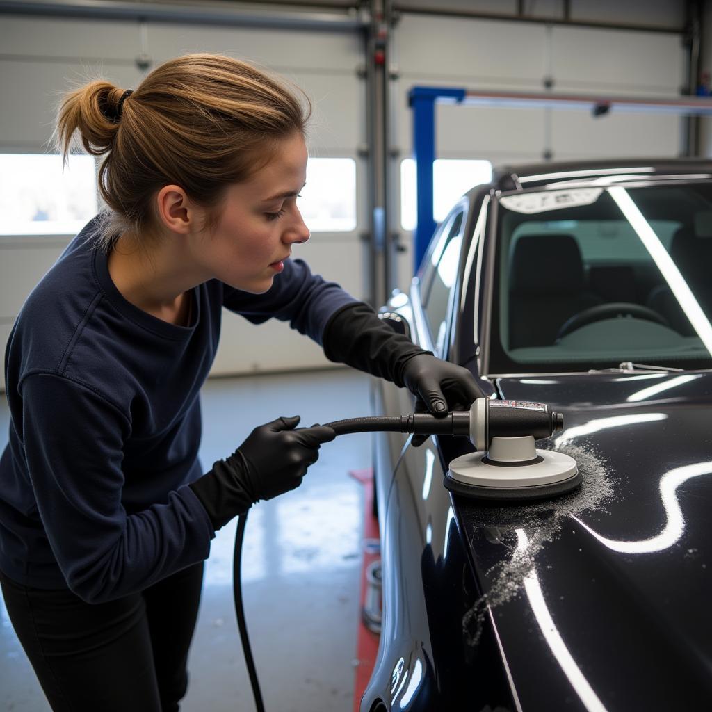 Car Detailing Graduate Working in a Professional Shop