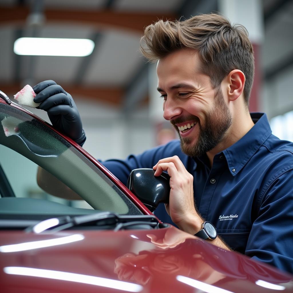 Car Detailing Groupon Deals: A man inspecting a car after detailing.