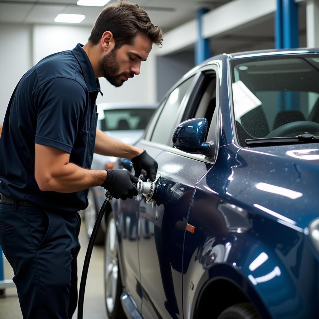 Car Detailing and High Profit Margins: A man detailing a car, showcasing the potential for high profits in the industry.