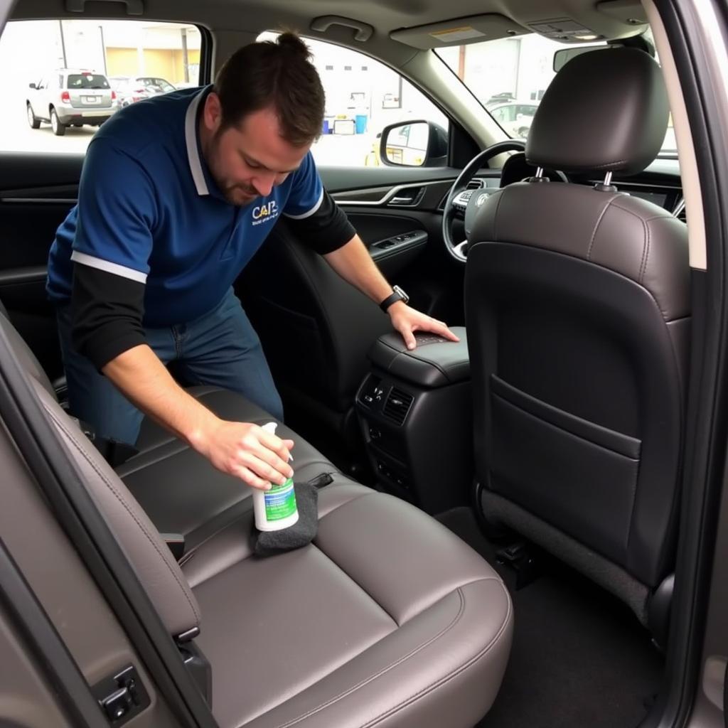 Car Detailing Interior Cleaning Morris County NJ: Detailer cleaning leather seats