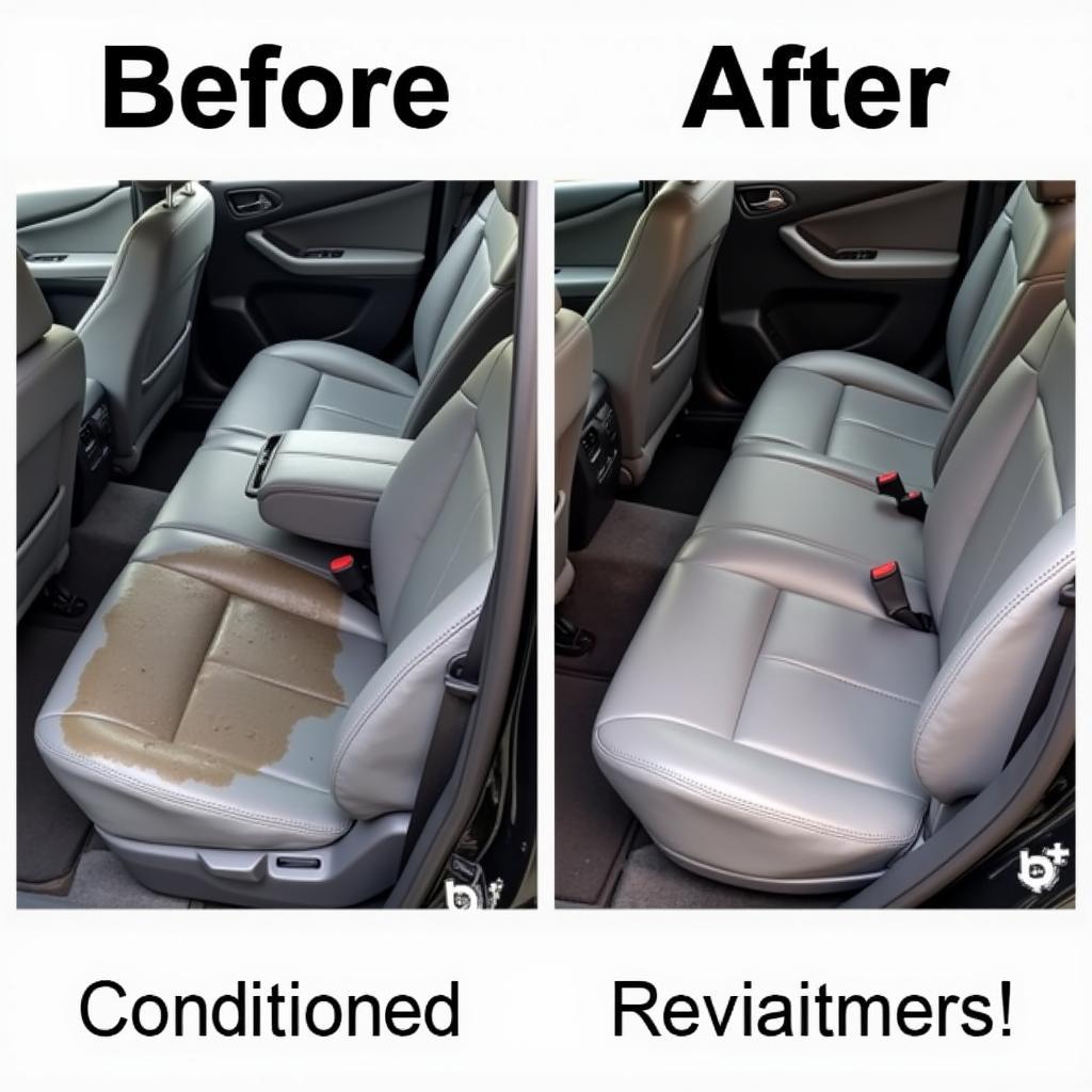 Car Detailing Interior Cleaning Process: Different stages of interior car detailing, including vacuuming, shampooing, and leather conditioning.