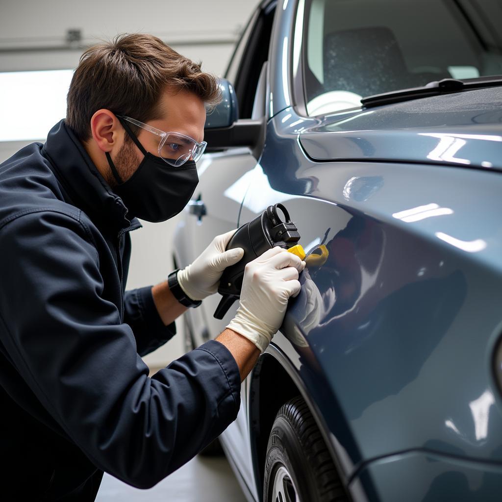 Experienced detailer applying ceramic coating