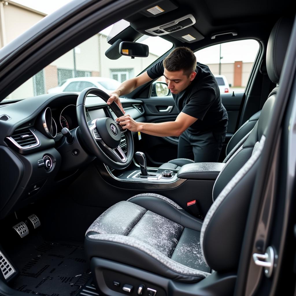 Interior car cleaning at a Lakeview detailing shop