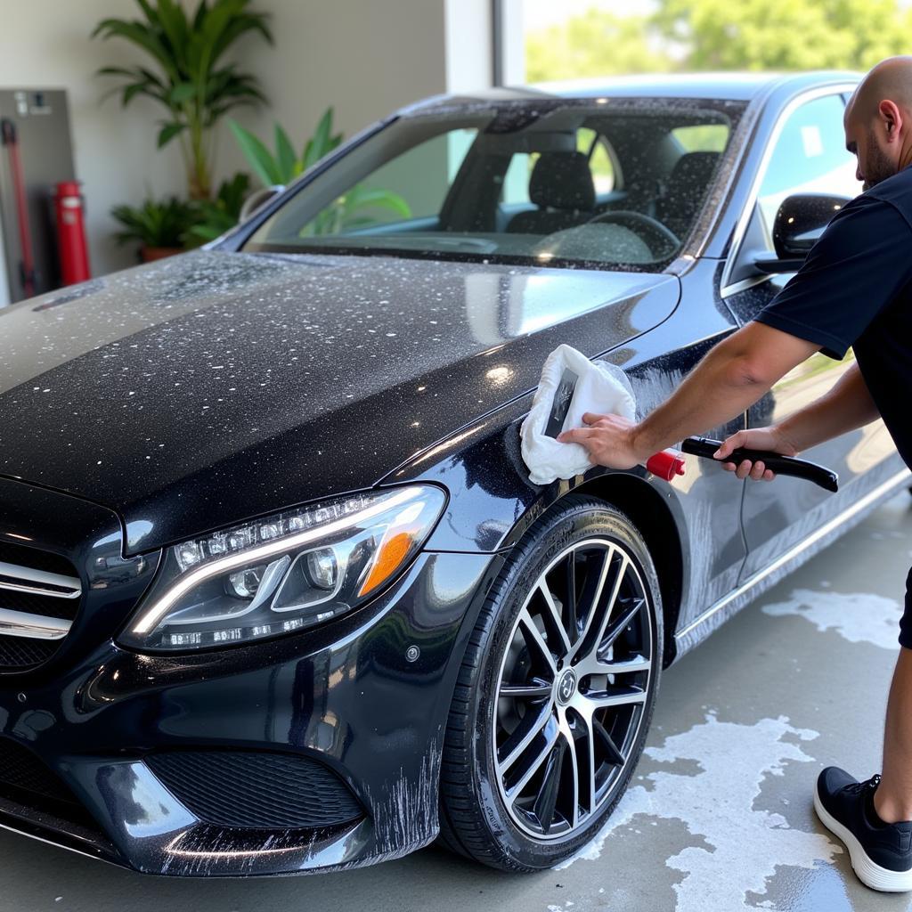 Exterior car wash detailing process in Largo, Florida