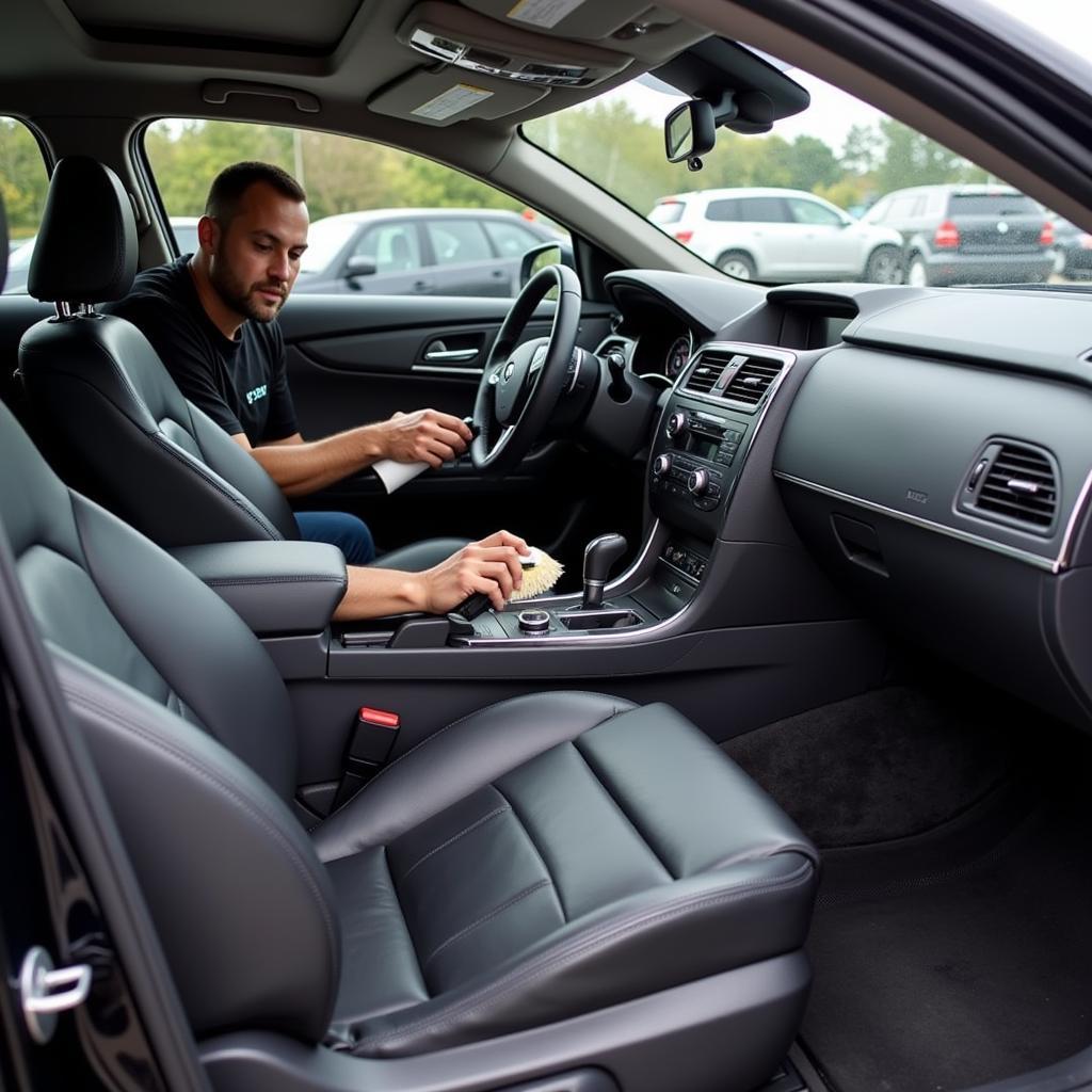 Interior car cleaning at a professional detail shop in Littleton, MA