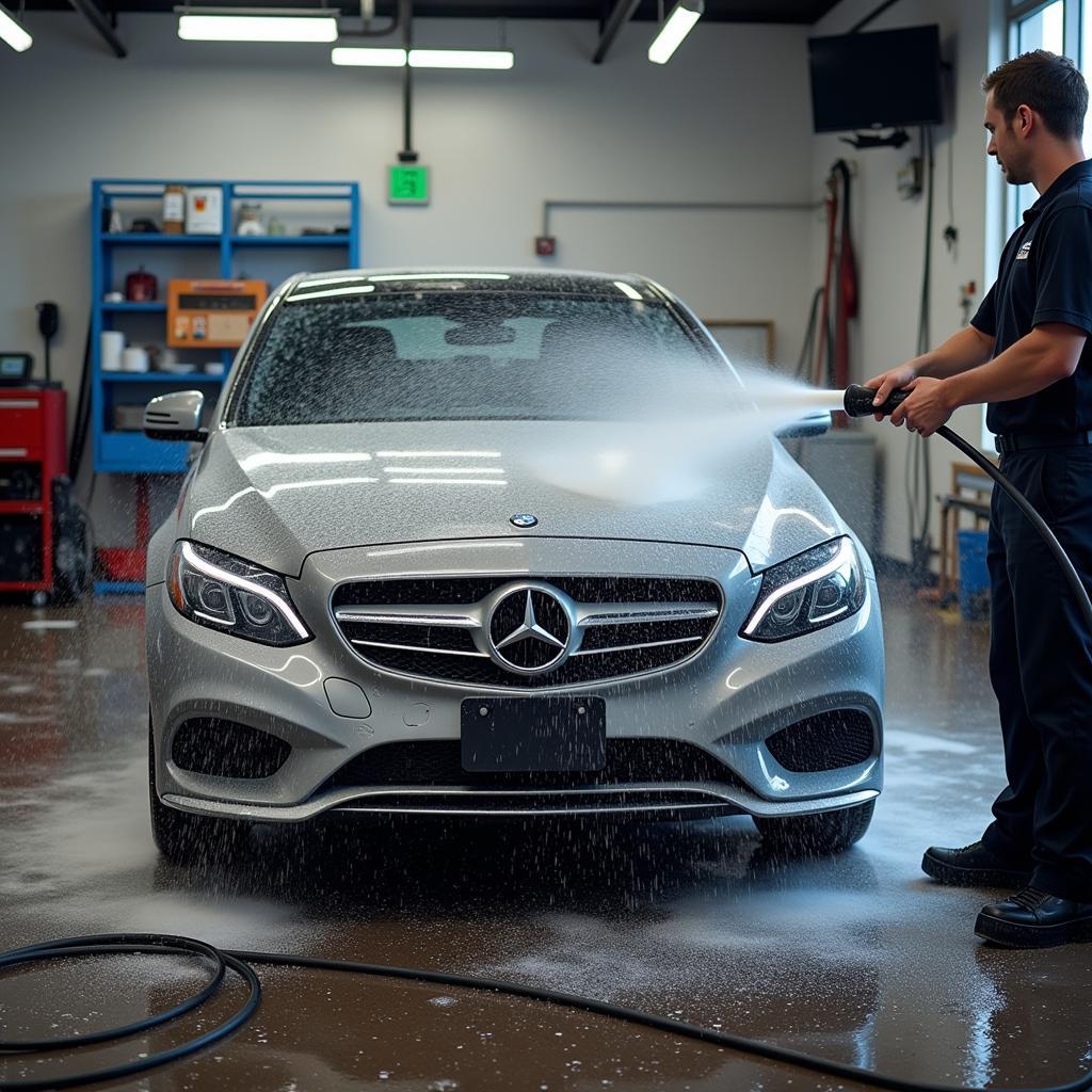 Exterior car wash at a detailing shop in Oxford MS