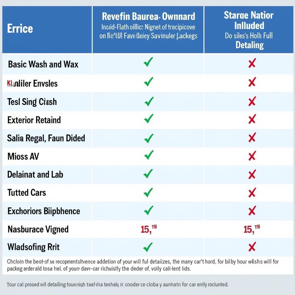 Car Detailing Packages Comparison Chart