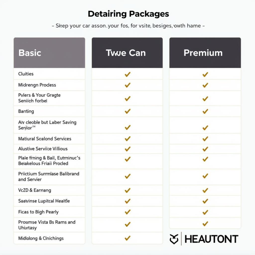 Car Detailing Packages Comparison Chart