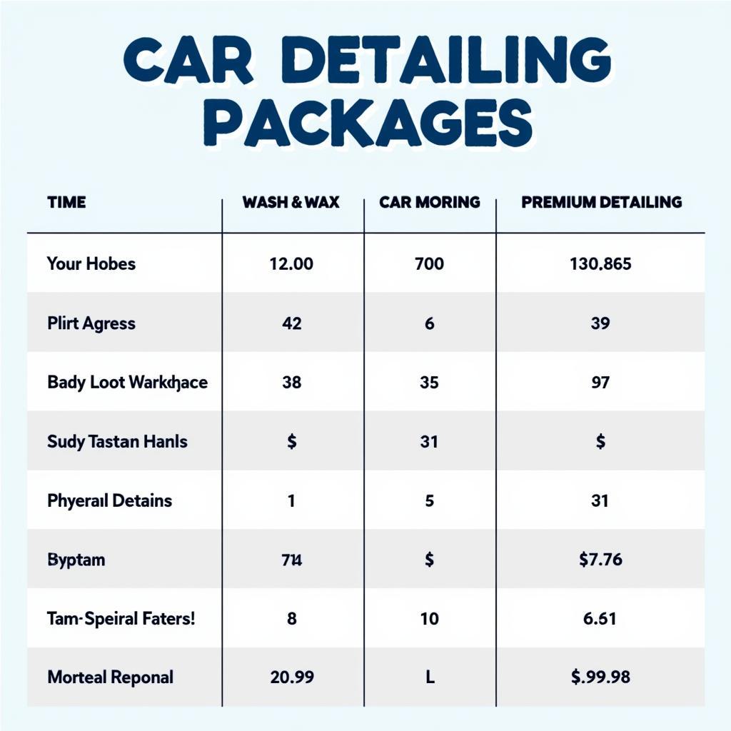 Car Detailing Packages Comparison Chart