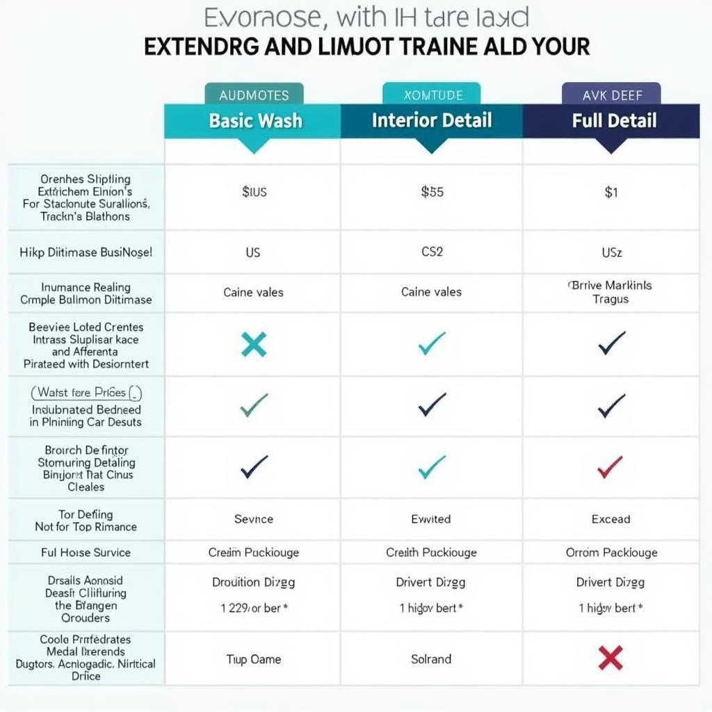 Car Detailing Packages Comparison Chart