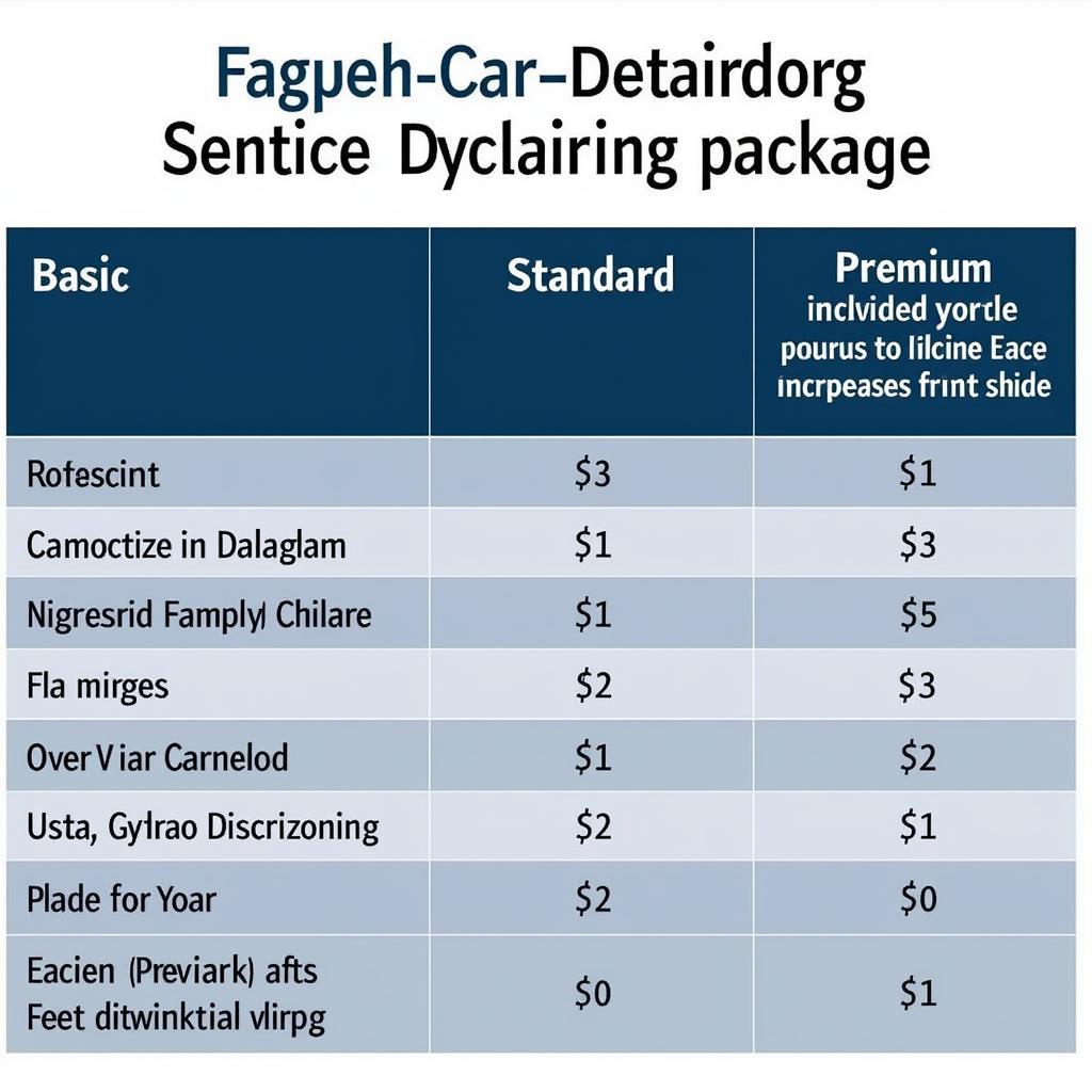 Car Detailing Packages Comparison Chart