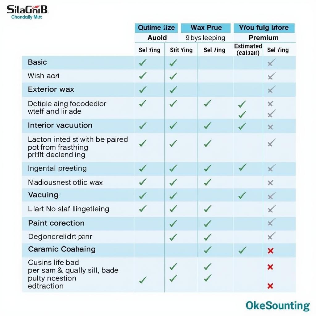 Car Detailing Packages Comparison Chart