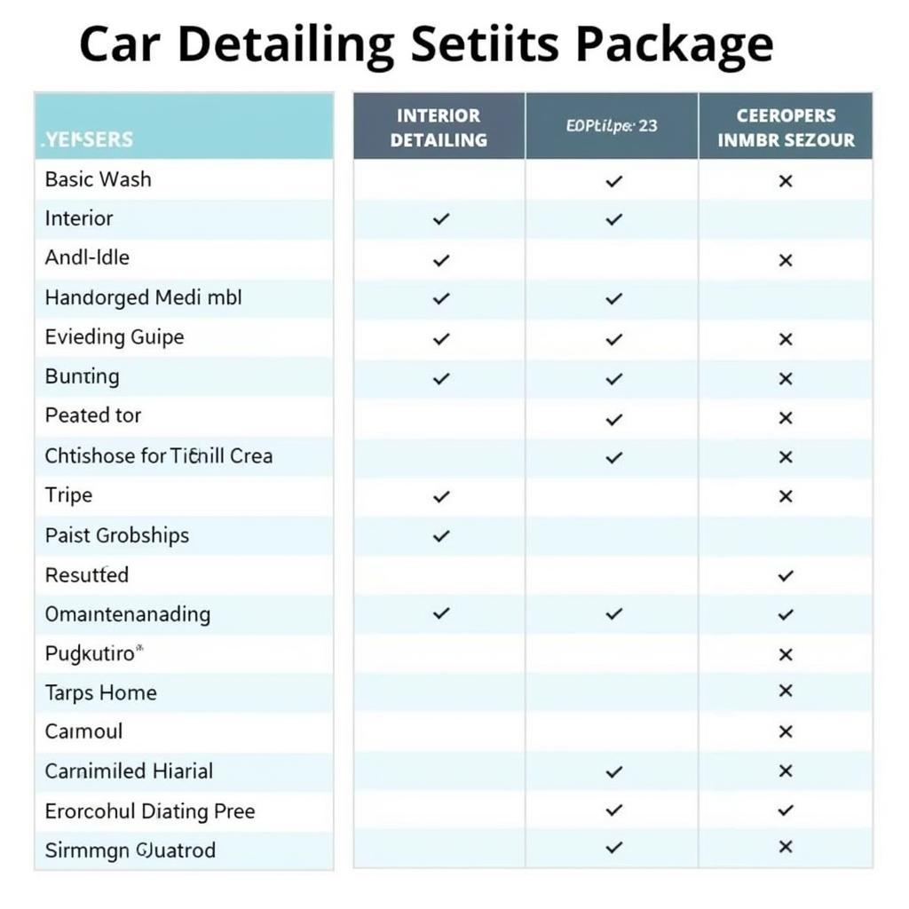 Car Detailing Packages Comparison Chart