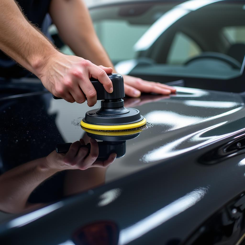 Car Detailing Paint Protection: A detailed image showing the application of a ceramic coating to a car's paint, protecting it from environmental damage and enhancing its shine.