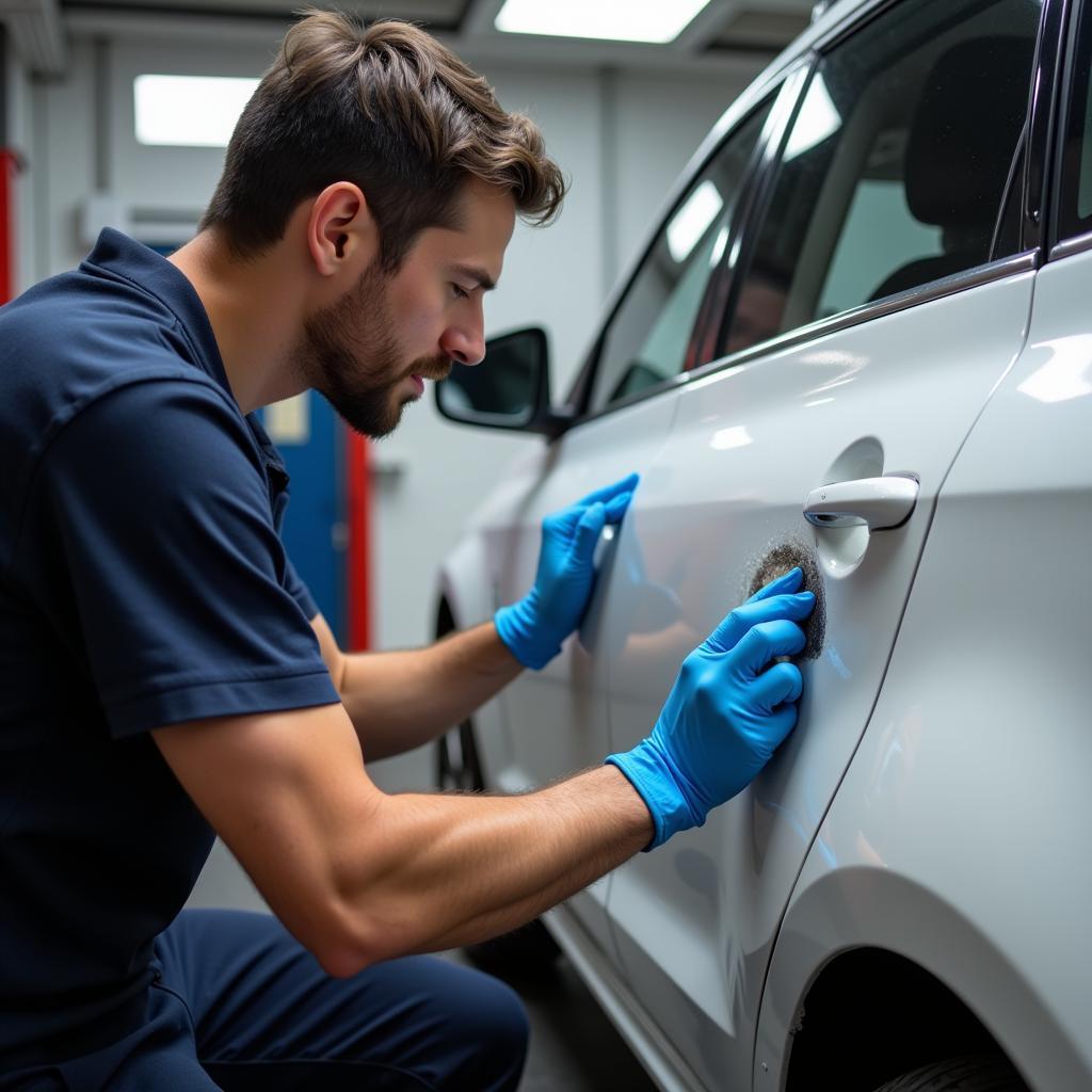 Applying paint protection during a car detailing service in Waretown, NJ