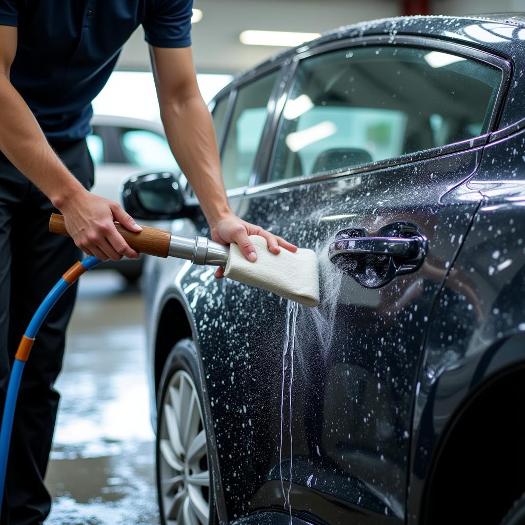 A car being washed at a car detailing shop in Philadelphia