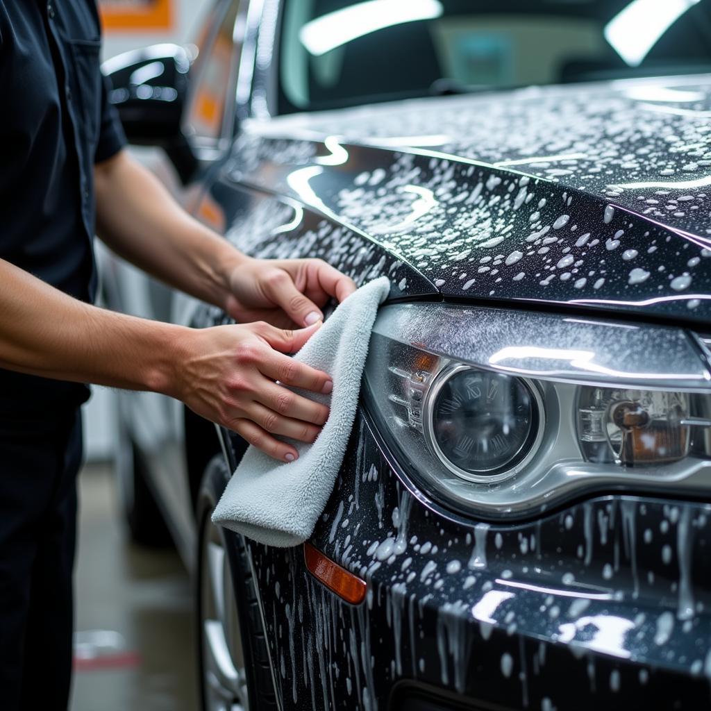 Exterior car wash at a detailing shop in Pittsburgh