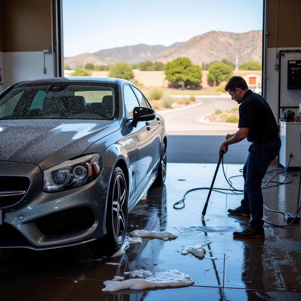 Exterior car wash at a detailing shop in Portales, NM